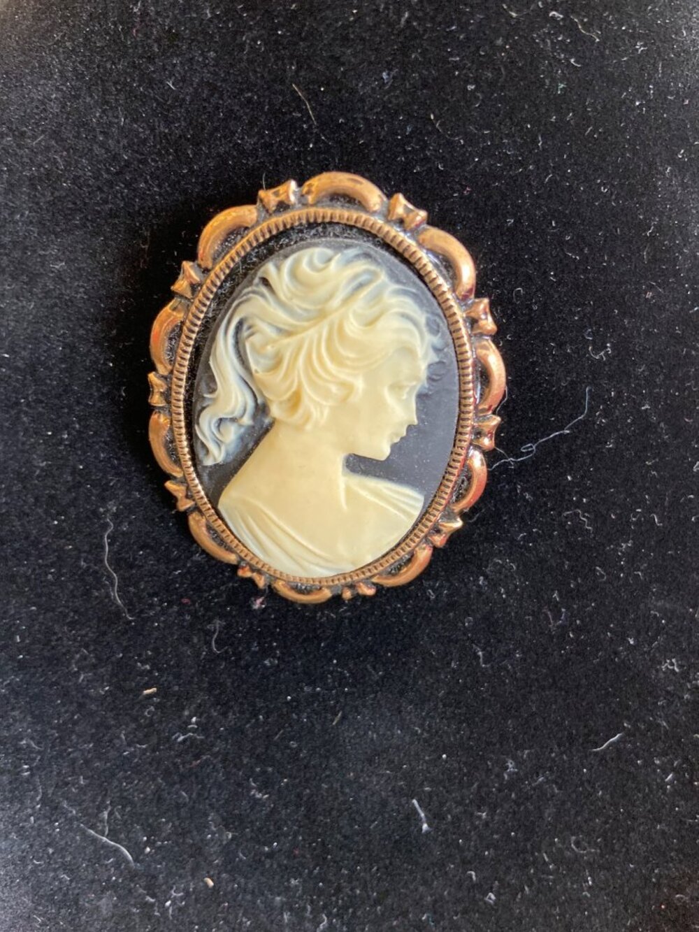 Vintage Ivory Cameo Brooch Gold Tone Victorian Revival Portrait Cottagecore